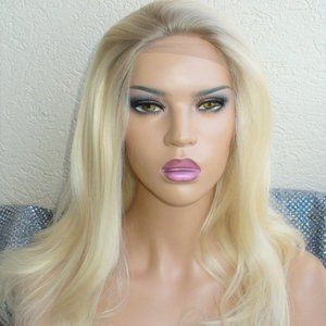 Long synthetic blonde,light roots lace front wig